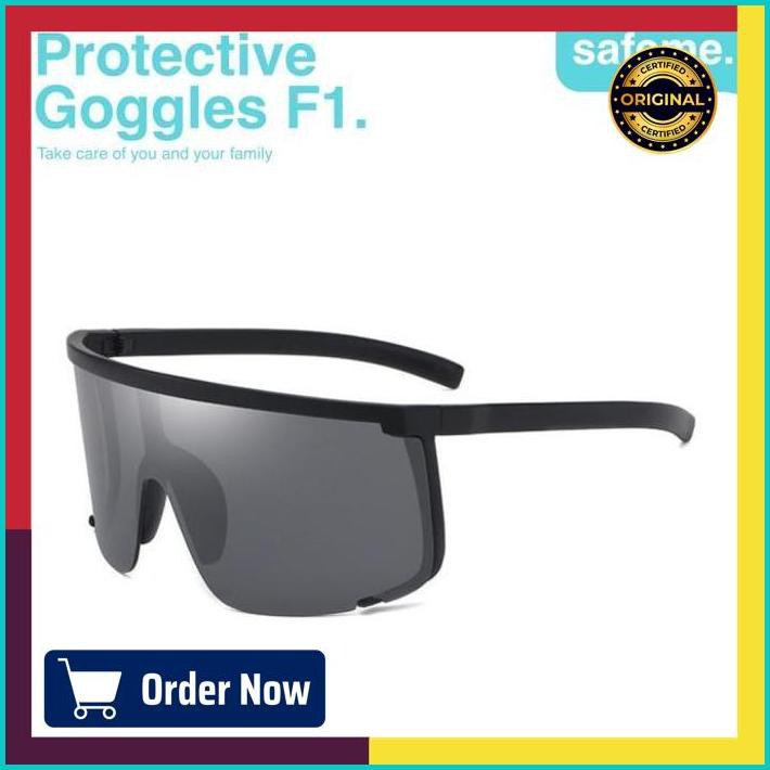 Kacamata Sepeda Gowes Wanita Pria Anti UV 100% Sport Safety Goggles F1 - Black Grey