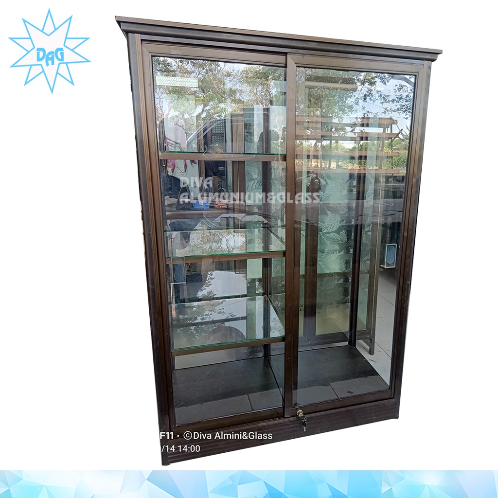 Lemari mukenah,Lemari sajadah rak serbaguna/multifungsi bahan alumunium frame coklat full kaca