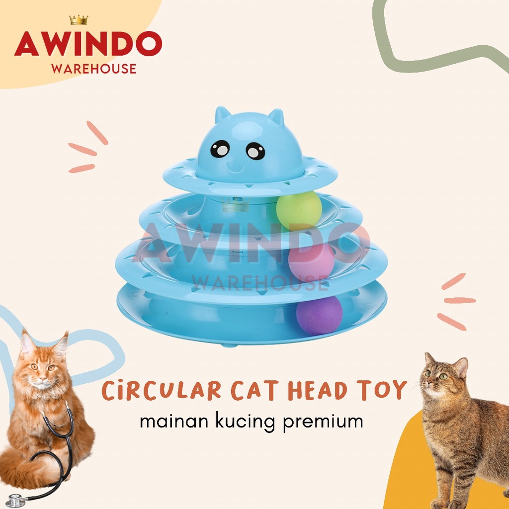 MAINAN TOWER KEPALA KUCING - Mainan 3 Tingkat Bola Putar Circular Toy