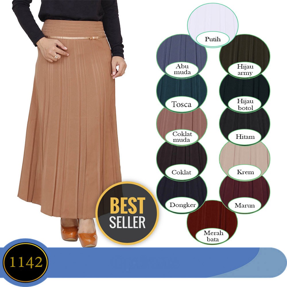 Rok Kerja Panjang Plisket - Rok Kantor Office Formal - Rok Kerja Panjang Wanita