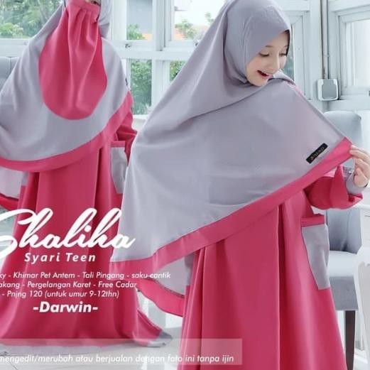 DI-354>> Baju Gamis Anak SHALIHA SYARI KIDS +KHIMAR+CADAR USIA 9-12 TAHUN - Pink