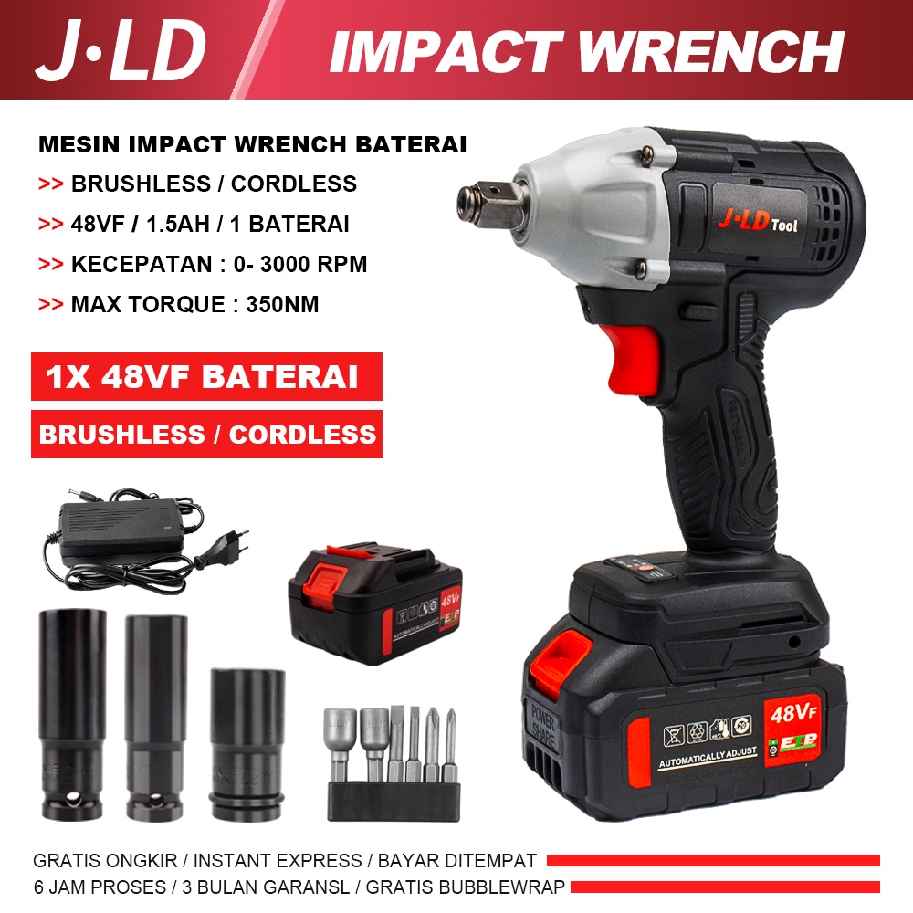 JLD Impact Wrench Brushless 48S - IMPEK WRENCH Cordless  Mesin Bor Baterai 48v - jld tool impact BIS