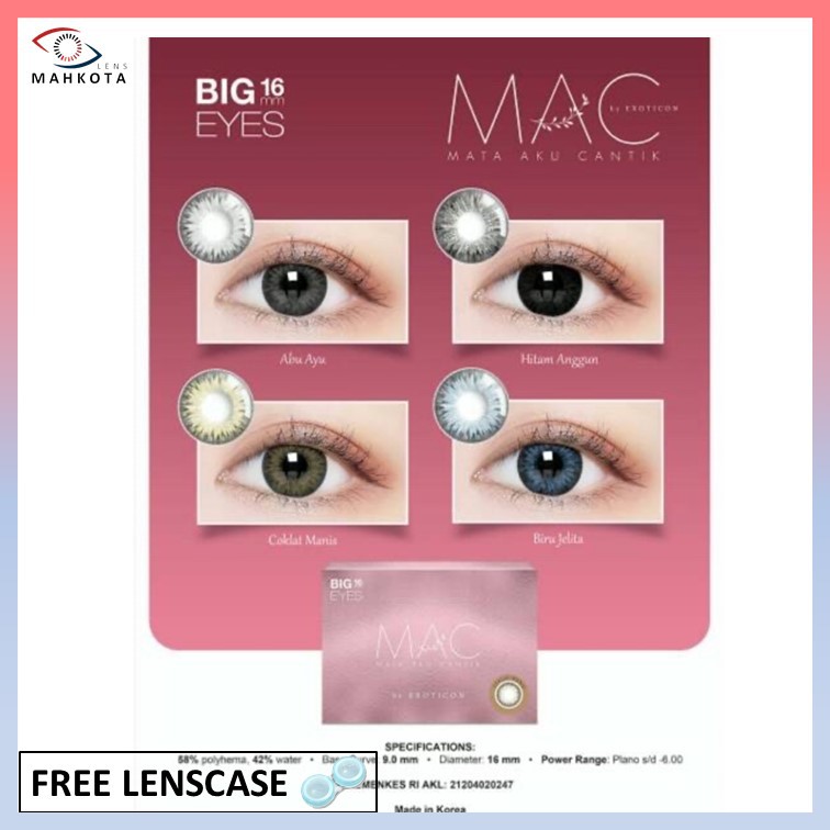 SOFTLENS X2 MAC / NORMAL &amp; MINUS (-0.50 s/d -3.00) BY EXOTICON BIGEYES 16MM / COKLAT ABU BIRU HITAM / Softlen Soflen Soflens