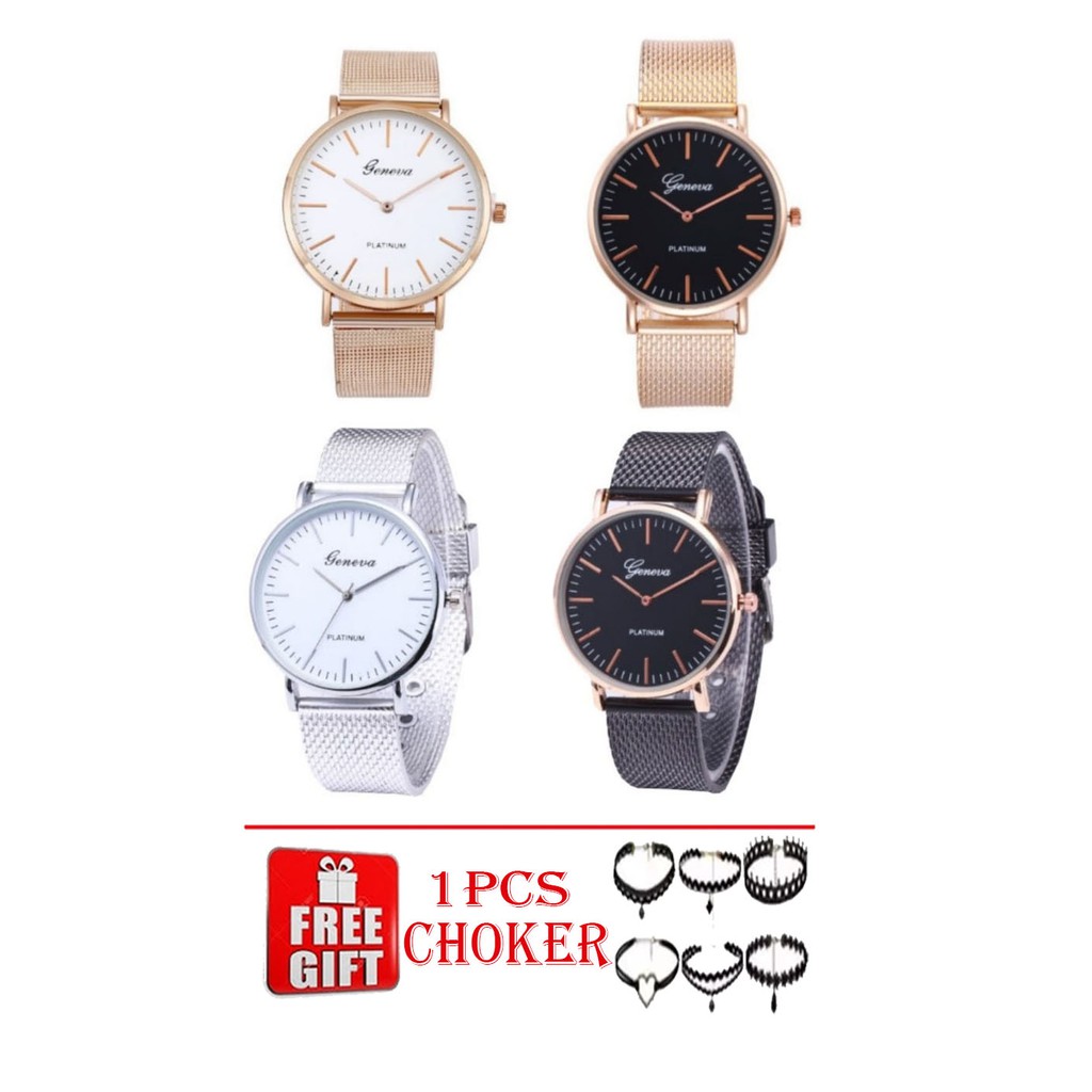 Jam Tangan Geneva HIGH CLASS + CHOKER  Korea Fashion Bisnis Business Look Kora Fashion Watch Bisnis