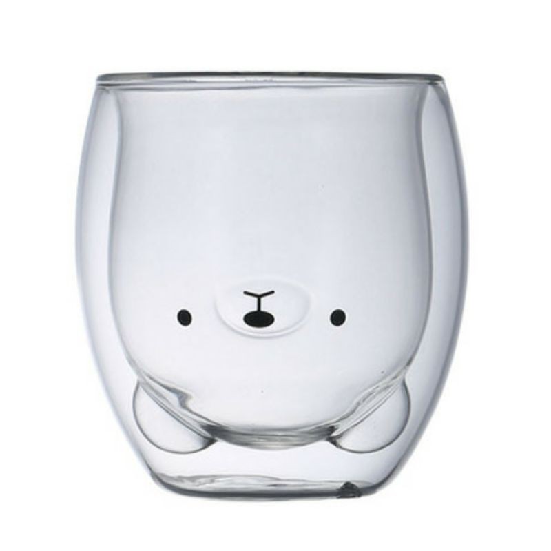 DOUBLE WALL FLAT BEAR GLASS / GELAS KACA / GELAS LUCU / GELAS UNIK / GELAS
