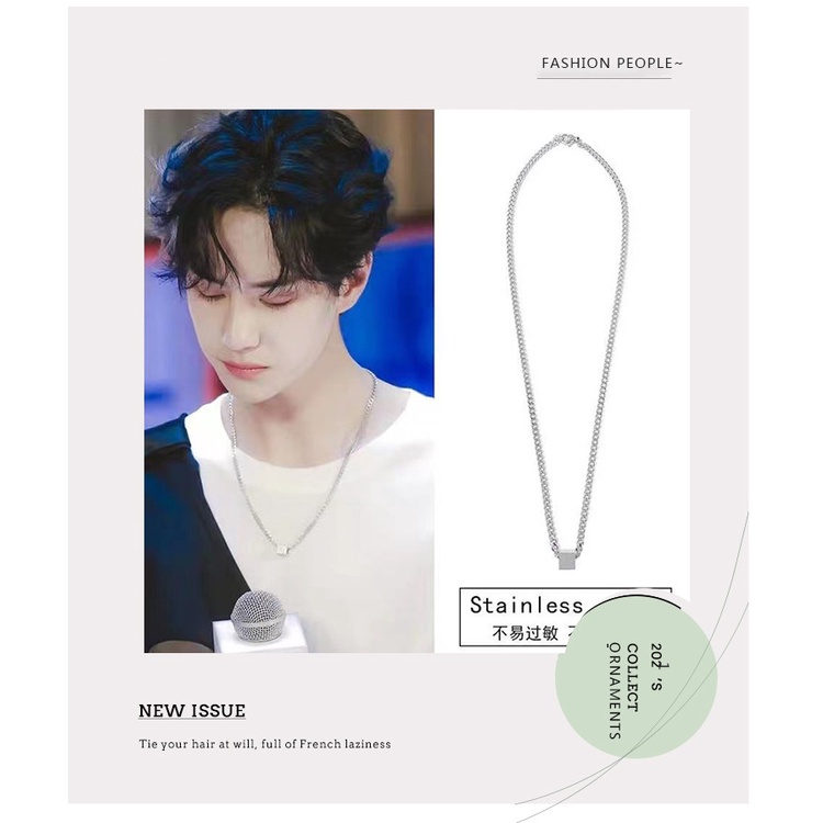 Gaya yang sama seperti Wang Yibo in hip hop square titanium steel kalung untuk pria dan wanita seder