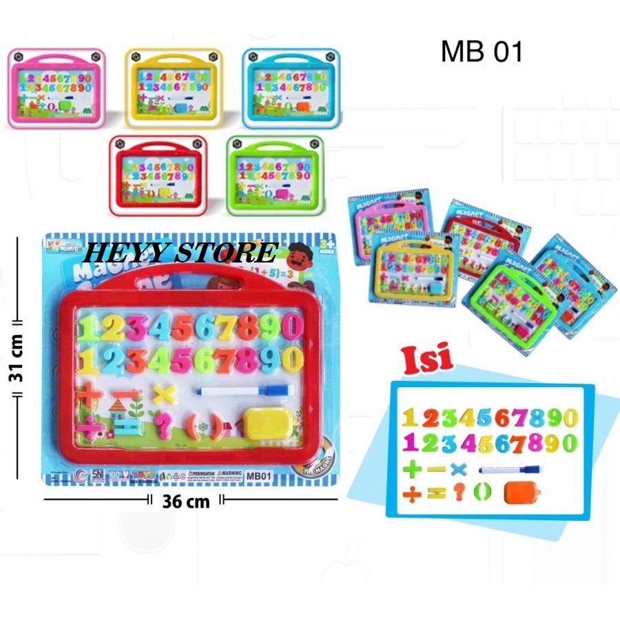 Mainan edukasi papan tulis magnet MB01 BISA HAPUS dan tulis mainan angka tempel