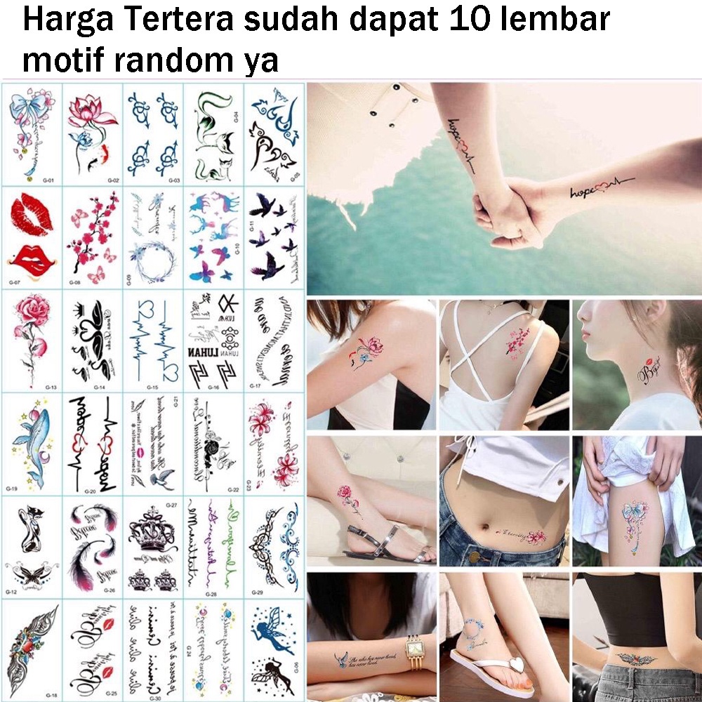 10 Lembar Sticker Tattoo Temporary - Tato Tulisan - Tato Sementara