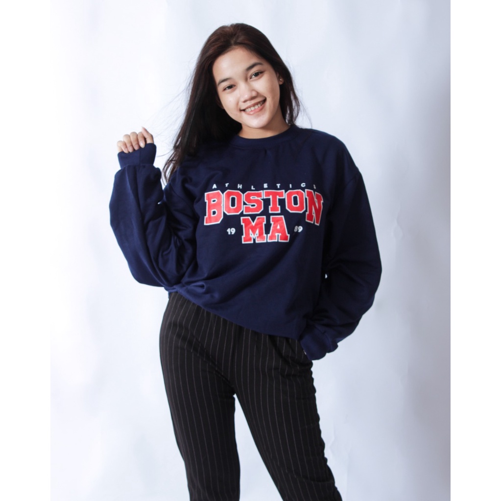 TokoMilkan - Sweater Crewneck Wanita &amp; Pria  BOSTON | Sweater CN CEWEK Sweatshirt OVERSIZE