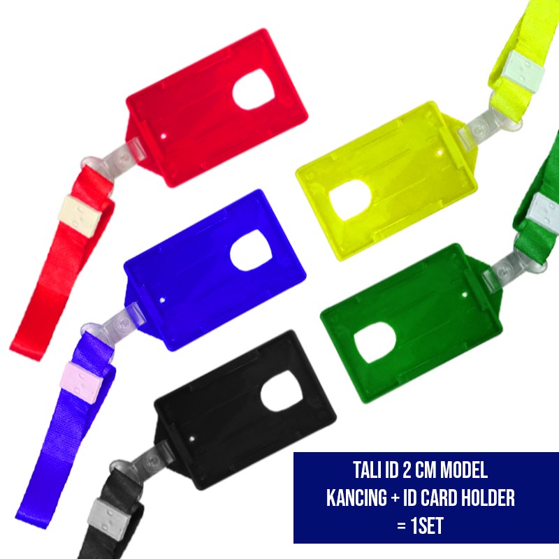 

Tali ID 2 Cm Model Kancing + ID Card Holder Plastik ( isi 10 set)
