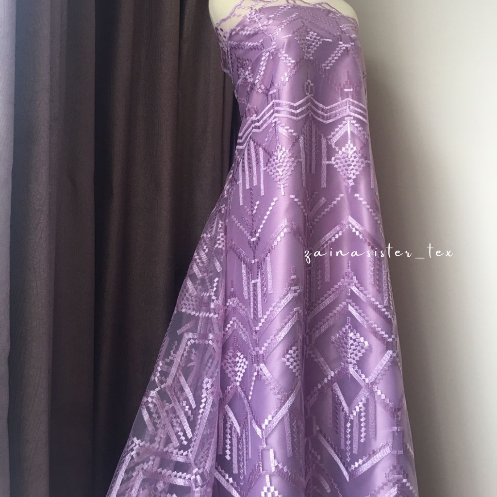 Bahan Kebaya Brokat Tile Bordir Premium Meteran Guerlain Series Warna Ungu Purple Lilac