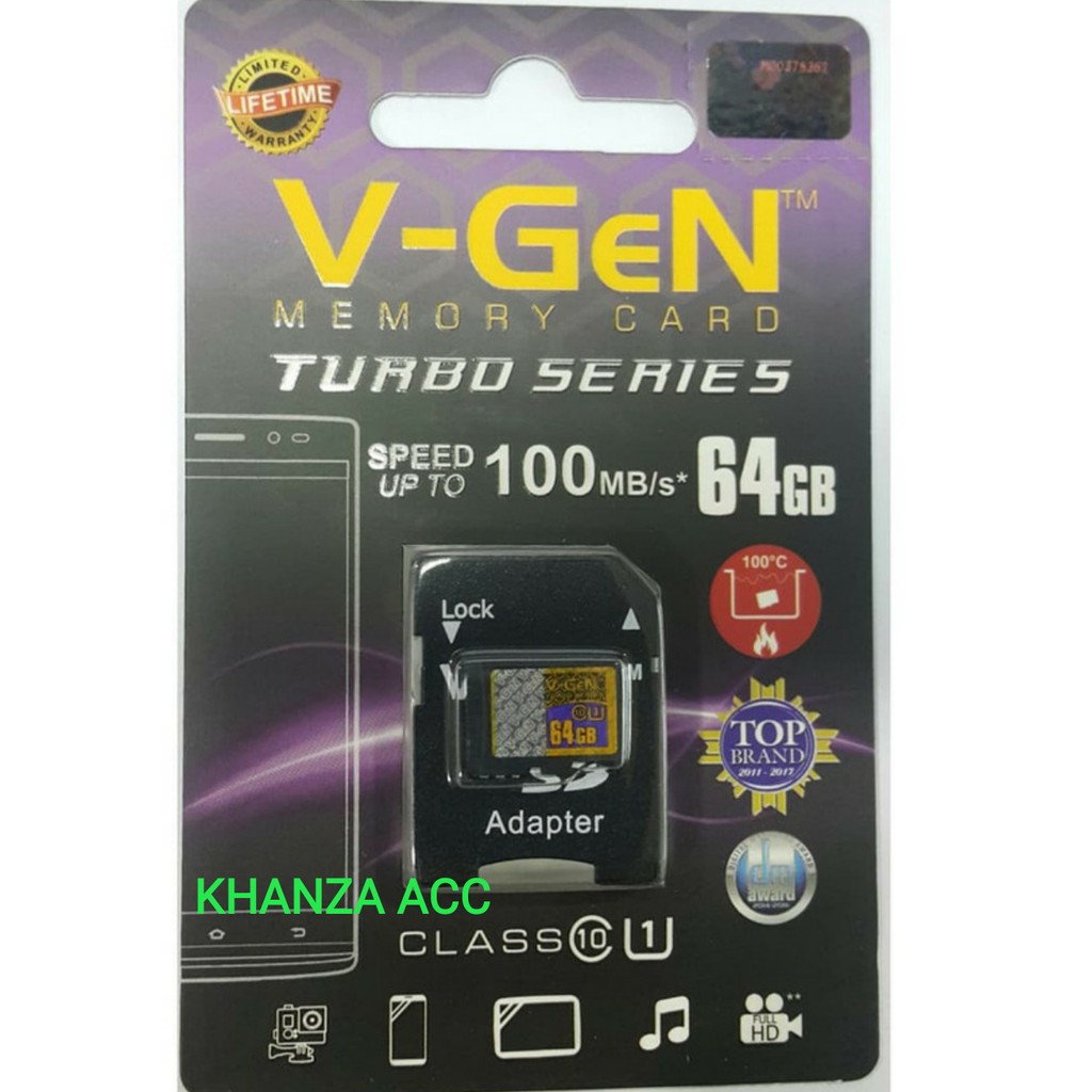 KHANZAACC MICRO SD VGEN TURBO SERIES CLASS 10 64GB ADAPTER MEMORY HP