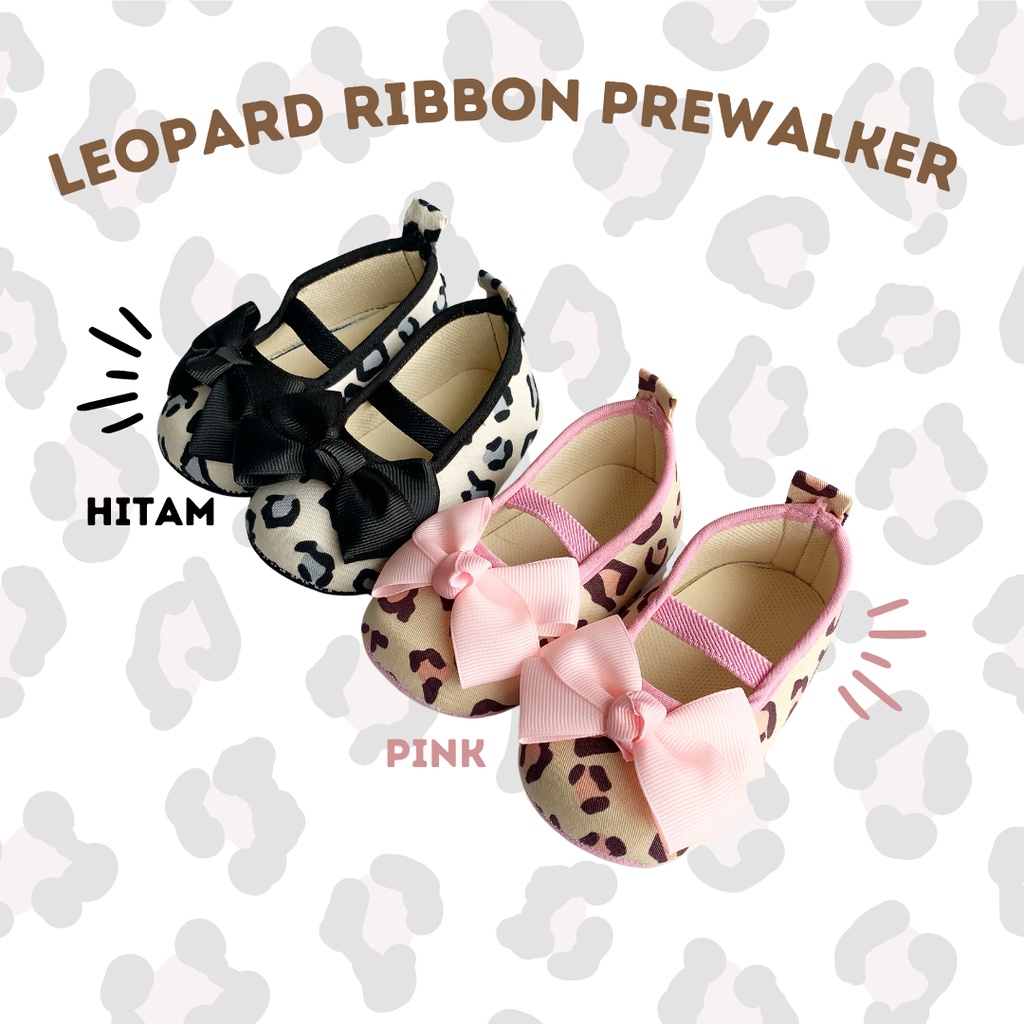 Sepatu bayi flat anak perempuan baby cewek 0 12 bulan 18 LEOPARD ISABELLA ribbon prewalker