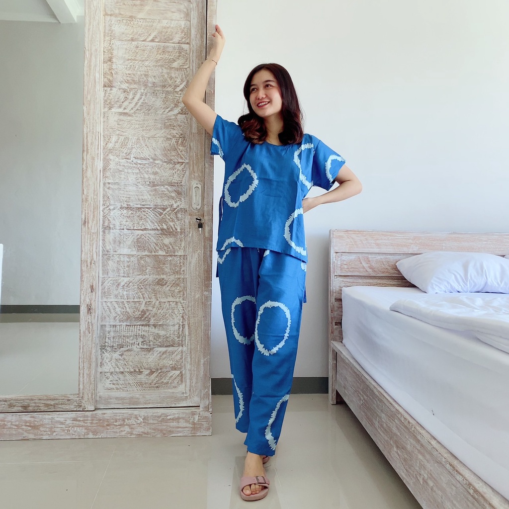 Setelan Panjang Bali-SET SHIBORY BIRU