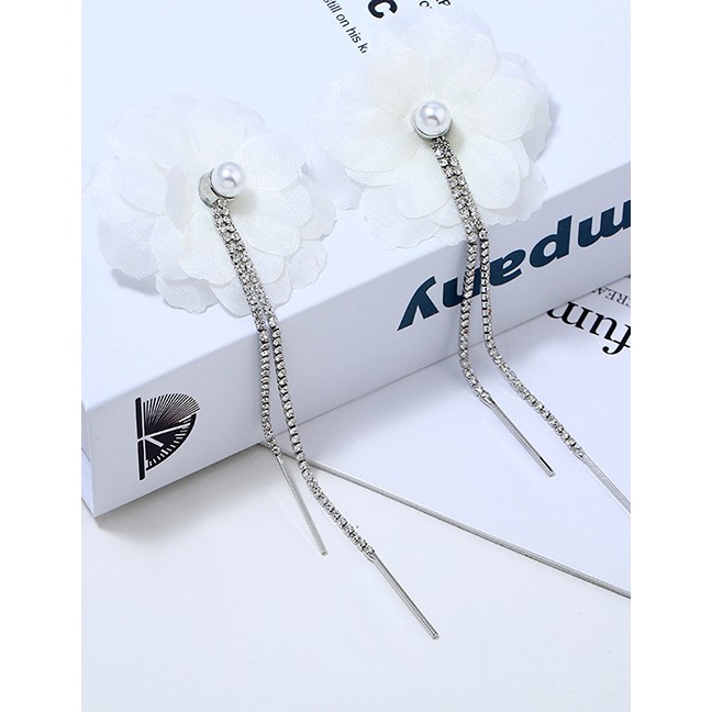 LRC Anting Tusuk Fashion Silver Flower-studded Tassel Earrings F33193