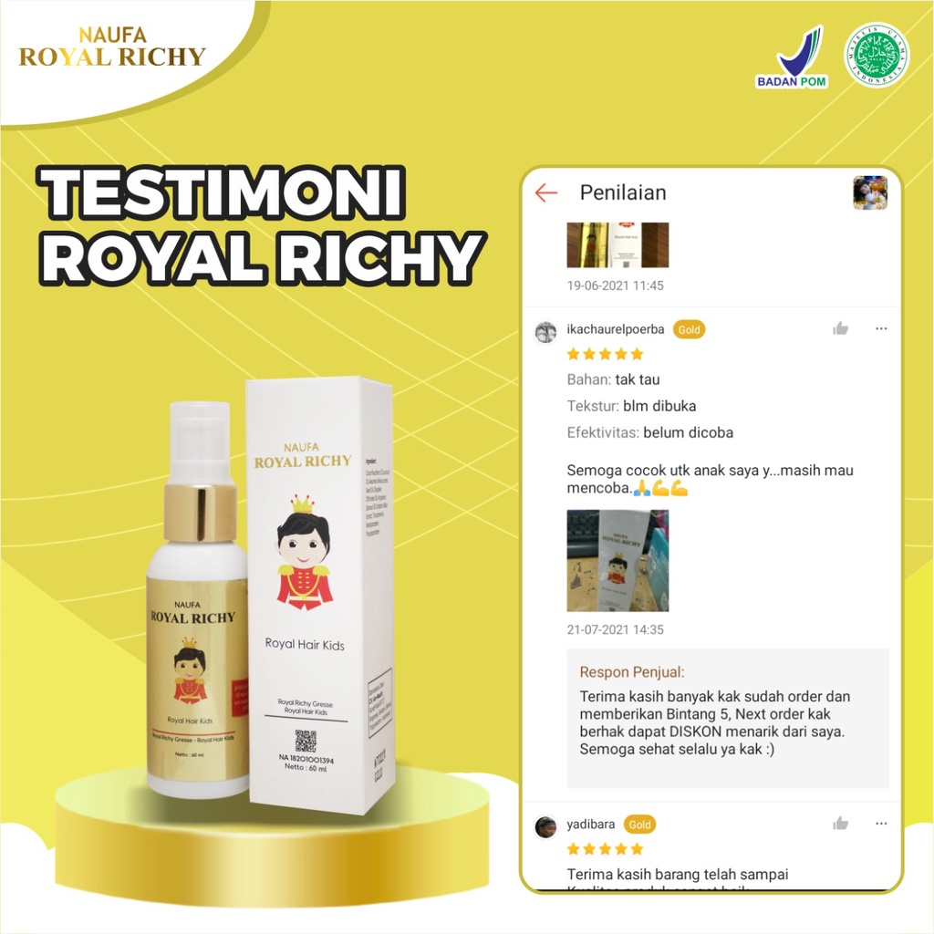 Naufa Royal Richy Paket Hemat 10 Botol - Serum Minyak Kemiri Rambut Bayi Lebat &amp; Sehat 100% Original Pelembab &amp; Percepat Penumbuhan Rambut Isi 60ml