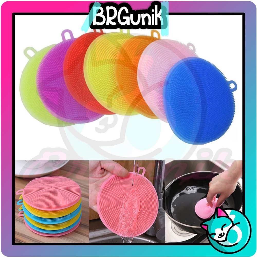 BRGUNIK Spons Cuci Piring Silikon Serbaguna Spon Sponge Silicone Busa Alat Dishwashing Sikat Bulat Warna R668