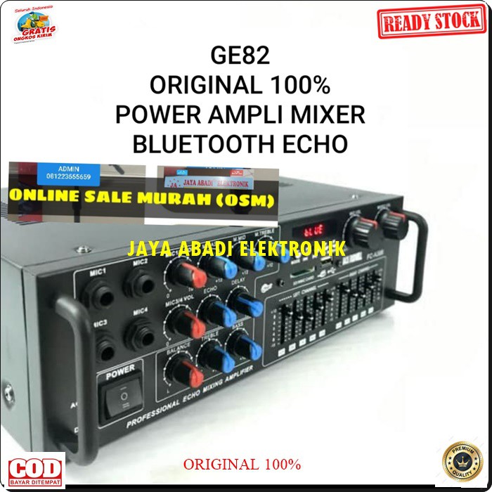 G82 FIRSTCLASS DIGITAL ECHO MIXER MIXING POWER AMPLI BLUETOOTH AMPLIFIER BLUETOOT EQUALIZER BLUTOT KARAOKE USB MP3 PLAYER AUDIO SOUND SYSTEM AC DC PROFESIONAL PRO AUX DJ VOCAL 4 CHANNEL NAKSIMAL SPEAKER PASIF UKURAN BISA SAMPAI 15 INCI SEPASANG7490