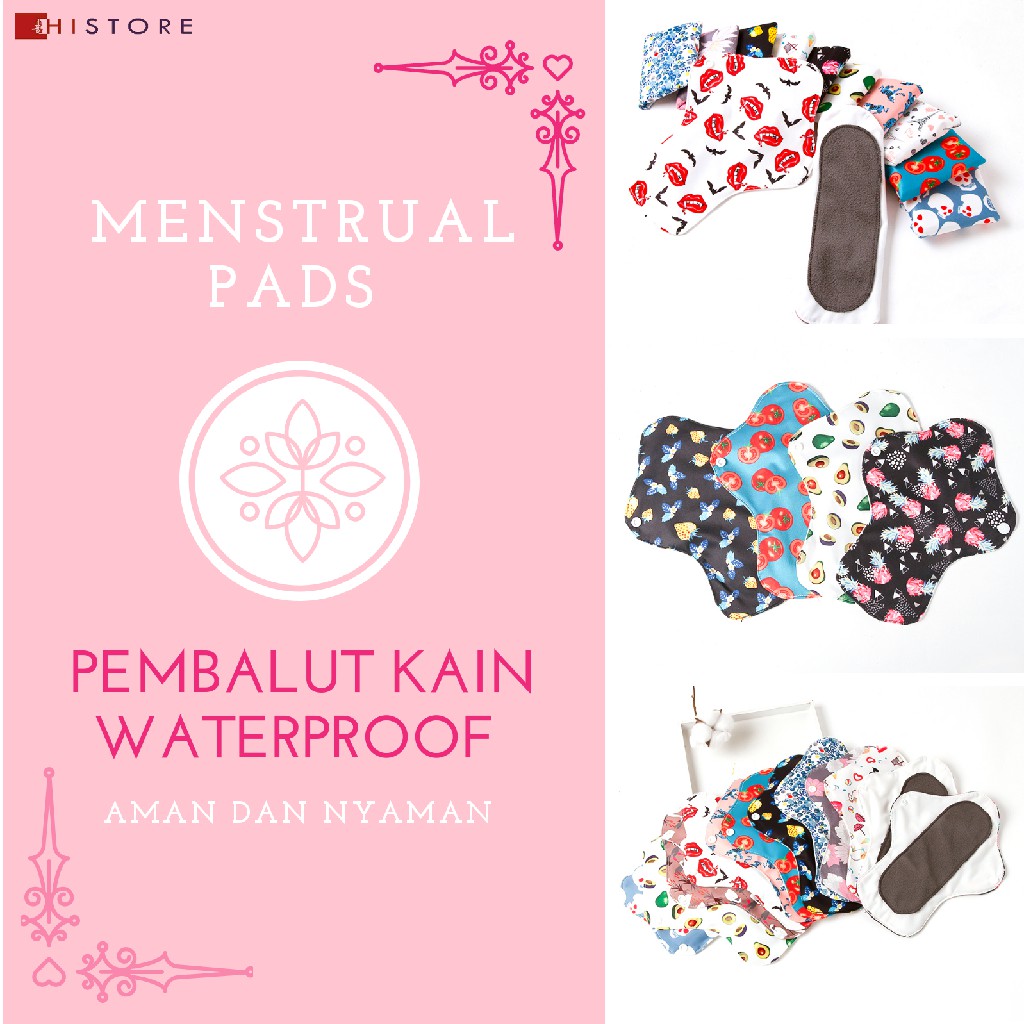 [HI] 4 PCS PEMBALUT KAIN CLOTH MENSTRUAL PADS MENSPAD WATERPROOF BAHAN BAMBOO CHARCOAL ANTI BAKTERI