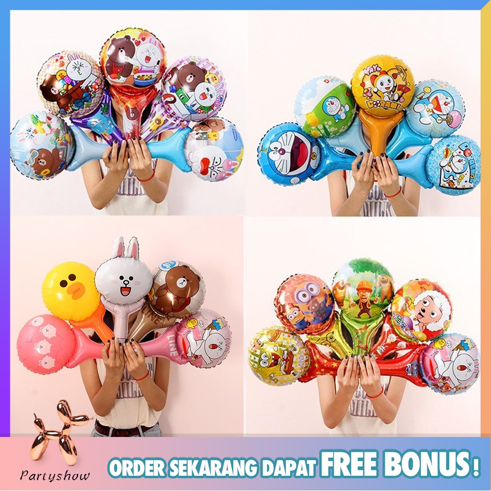 Jual BALON FOIL TONGKAT KARAKTER PENTUNGAN Handheld Kartun Karakter
