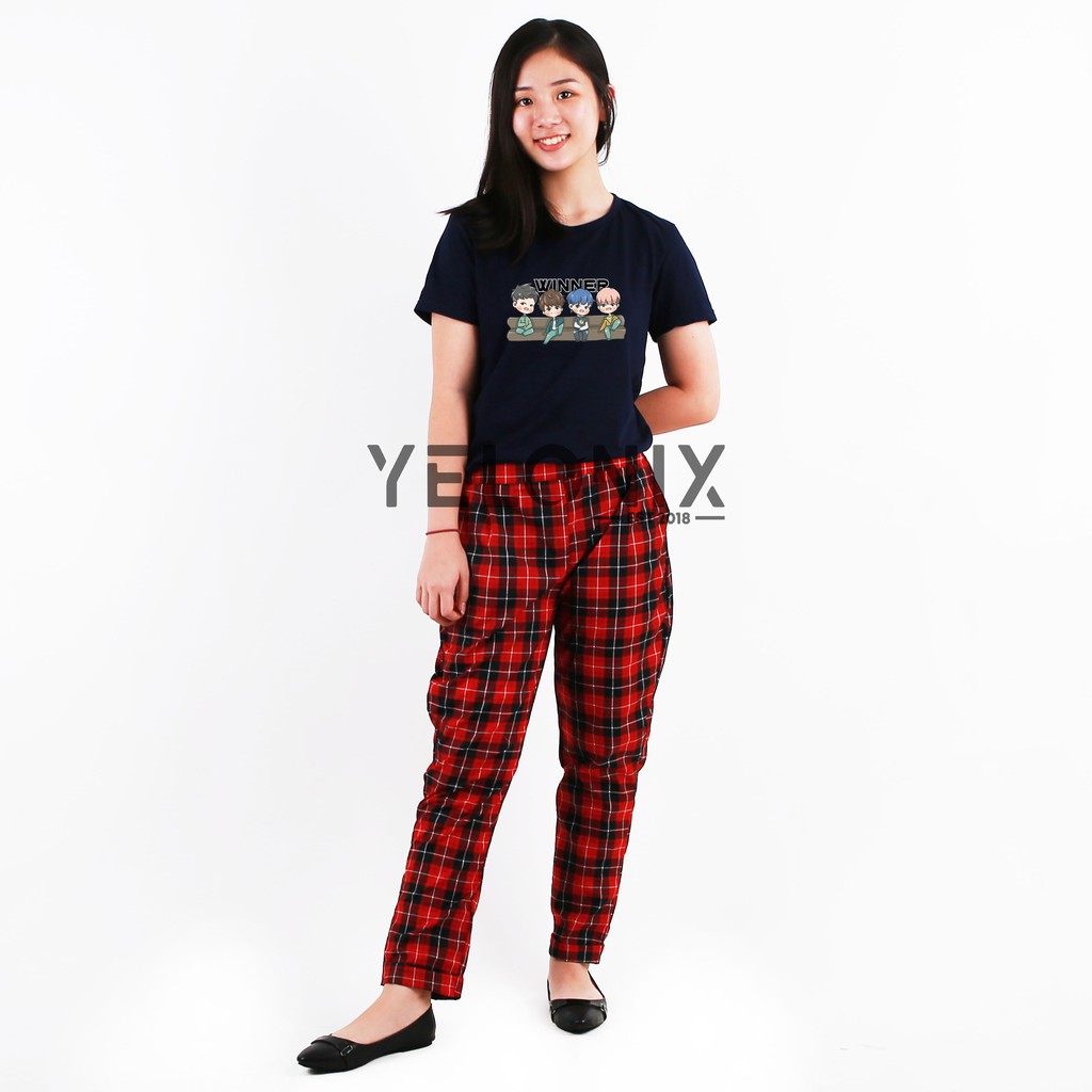 Celana Rufina Panjang Wanita Kotak  Pants Tartan Cewek Casual Katun Flanel Margaret - YELONIX