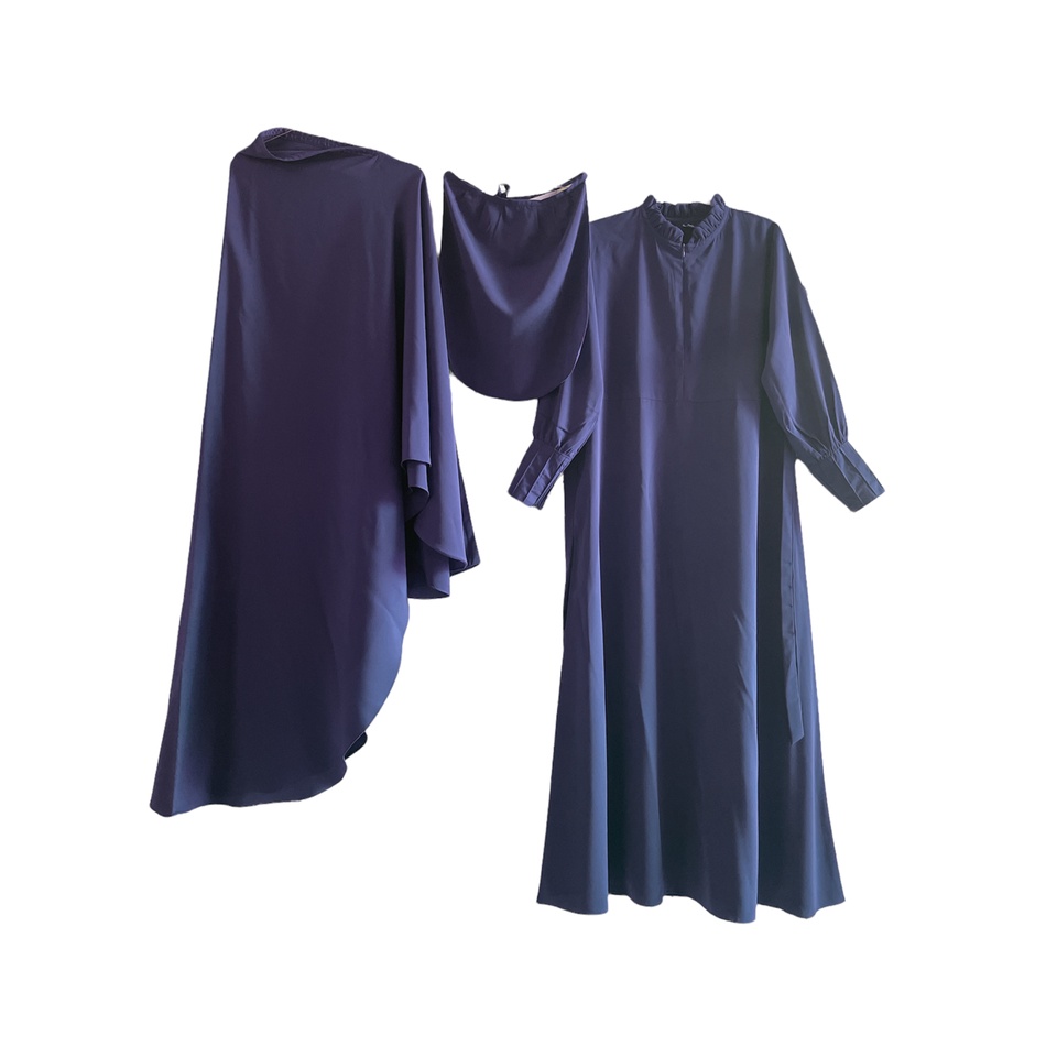 Haura Hijab Syari Gamis Setelan Khimar dan Cadar Meena Set Bahan Woolpeach Lux Size S - XXL-Navy