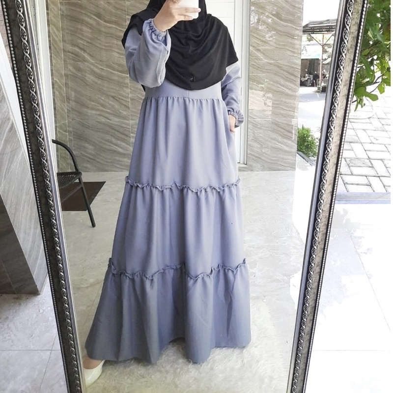 Gamis rempel susun luar | dress rempel susun polos simpel