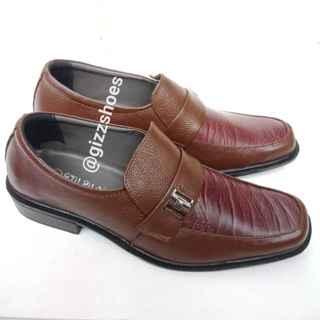 Sepatu Kulit Asli Pantofel Slip-On Paskibra Kerja Cowok Laki-laki Pria Stilpilo NH-801 Hitam, Coklat