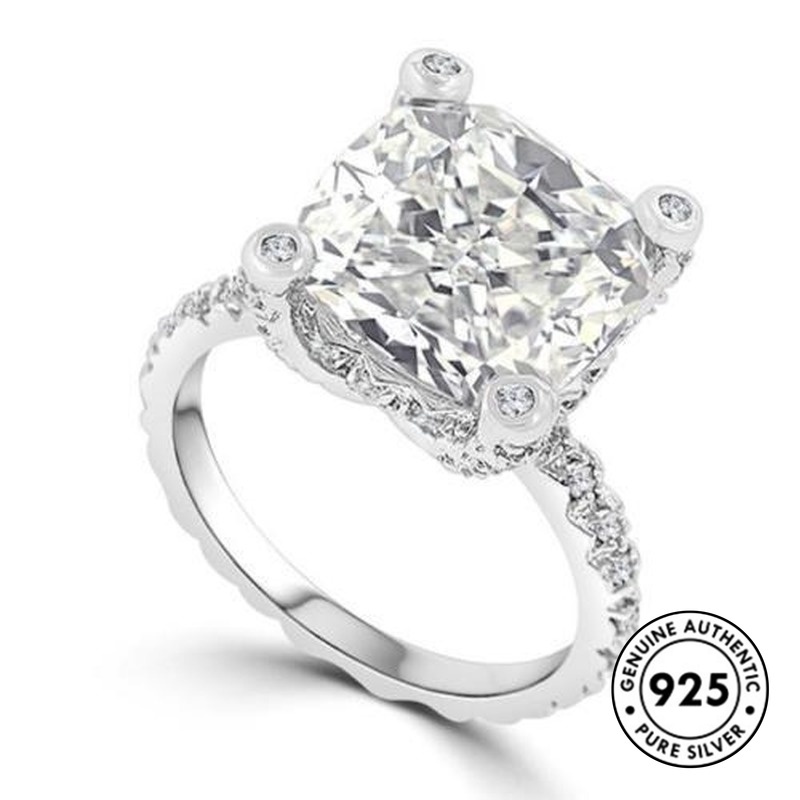 Cincin Sterling Silver 925 Hias Berlian Gaya Mewah / Elegan Untuk Wanita