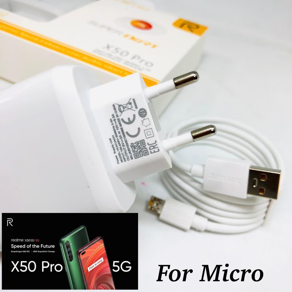 Travel Charger Super dart Vooc Realme X50 Pro Fast Charging Original for Micro USB &amp; type-c