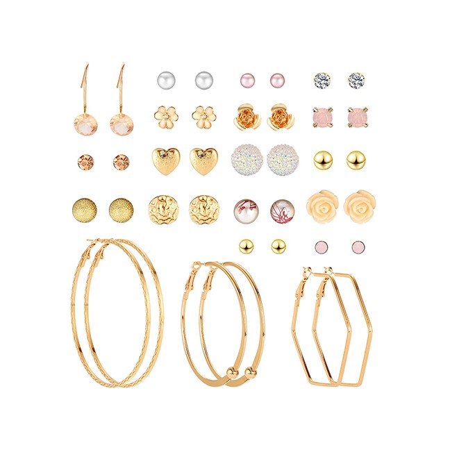 LRC Anting Set Fashion Color Resin-studded Earrings Set (20 Pairs) F70858