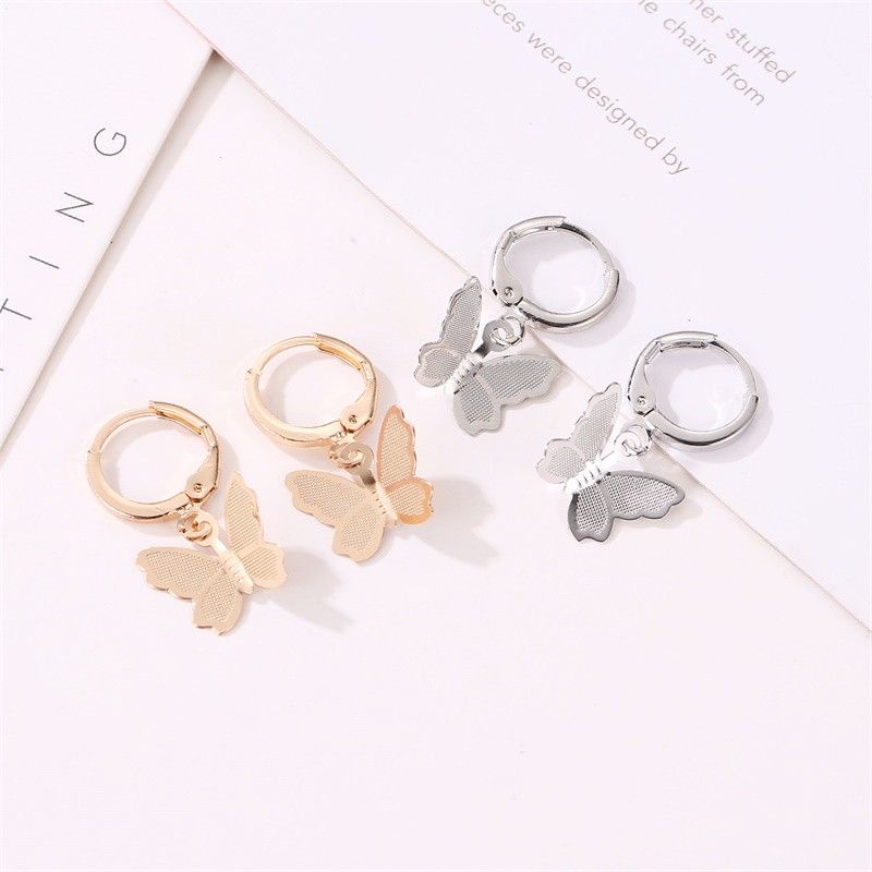 Anting Klip Tusuk Kupu Kupu Alloy Butterfly Clip Earrings Tipis