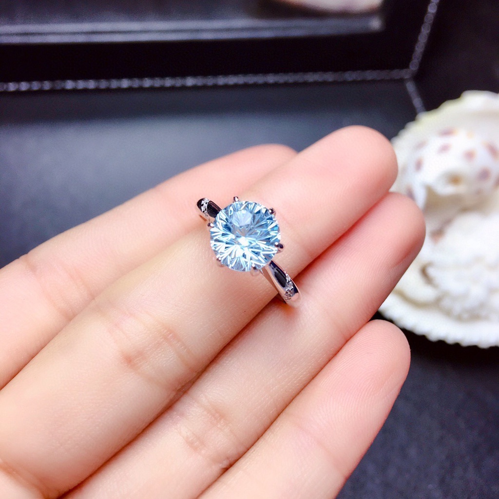 Klasik 6 Cakar Cincin Kristal Berlian Biru Muda Perak 925 Hadiah Pernikahan Pertunangan Fashion Wanita Rings