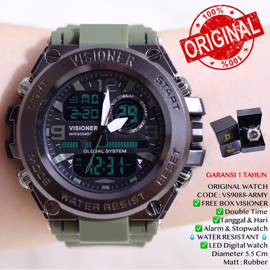 Jam tangan pria VISIONER digital anti air TALI RUBBER KARET SPORTY free box exclusive garansi 1 th