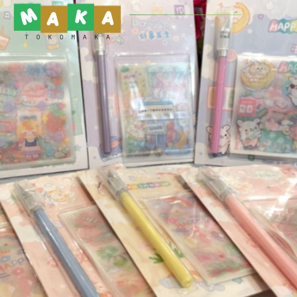 

paket sticker dan pisau pemotong YDXKKD01 paket washi sticker perlengkapan DIY kreatifitas import