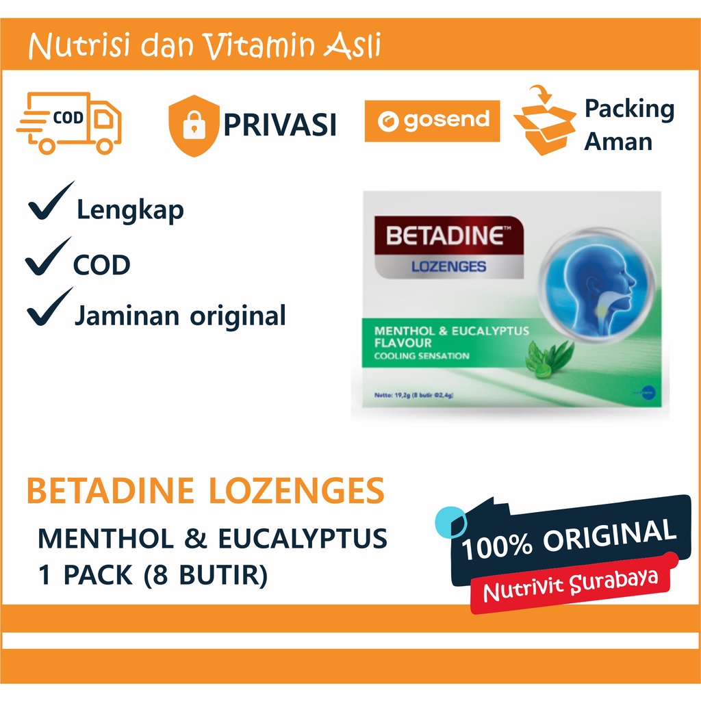 Permen Betadine Lozenges Menthol &amp; Eucalyptus 8 tablet