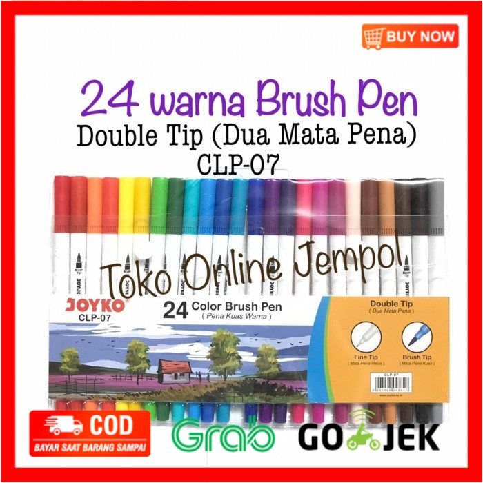 

(BISA COD) 24 spidol Brush Pen Dual Tip Joyko CLP-07 Pena Kuas Warna ATK1034JY