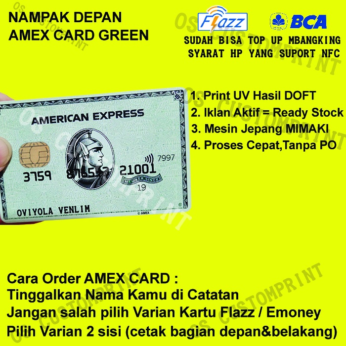 CUSTOM KARTU FLAZZ BCA GEN 2 ATAU EMONEY AMEX- GREEN