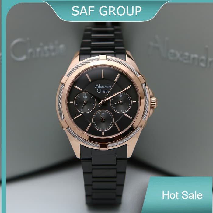 JAM TANGAN WANITA ALEXANDRE CHRISTIE AC 2841 / AC2841 ROSEGOLD BLACK ORIGINAL by plp