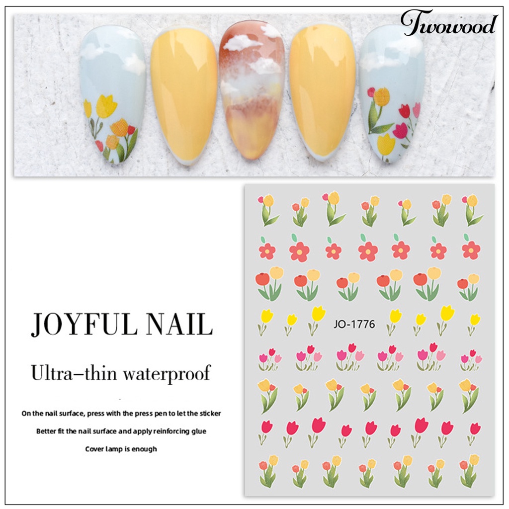 Twowood Stiker Kuku Motif Bunga Tulip Untuk Nail Art DIY