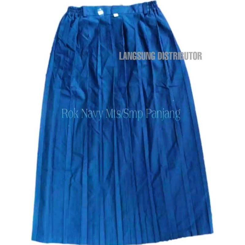 Rok Sekolah SMP SMA Rampel banyak Biru Putih Hitam Coklat Abu  S M L XL XXL Panjang Murah bahan Licin-Biru/navy