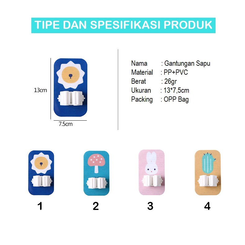 Gantungan Penggantung Cantolan Sapu Pel Dinding Mop Holder Motif Lucu