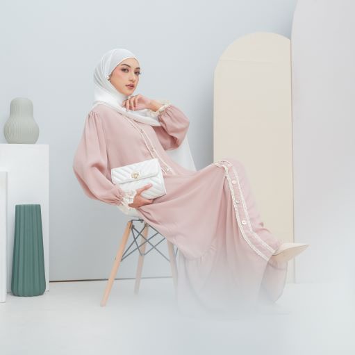 Abaya Gamis Lebaran Dress Danisha Series Nude Pink