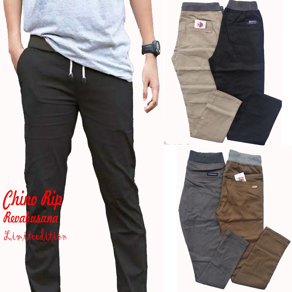 Celana Panjang Model Chino RIP Cowok Dewasa Karet Pinggang Kolor Chinos Katun American Dril