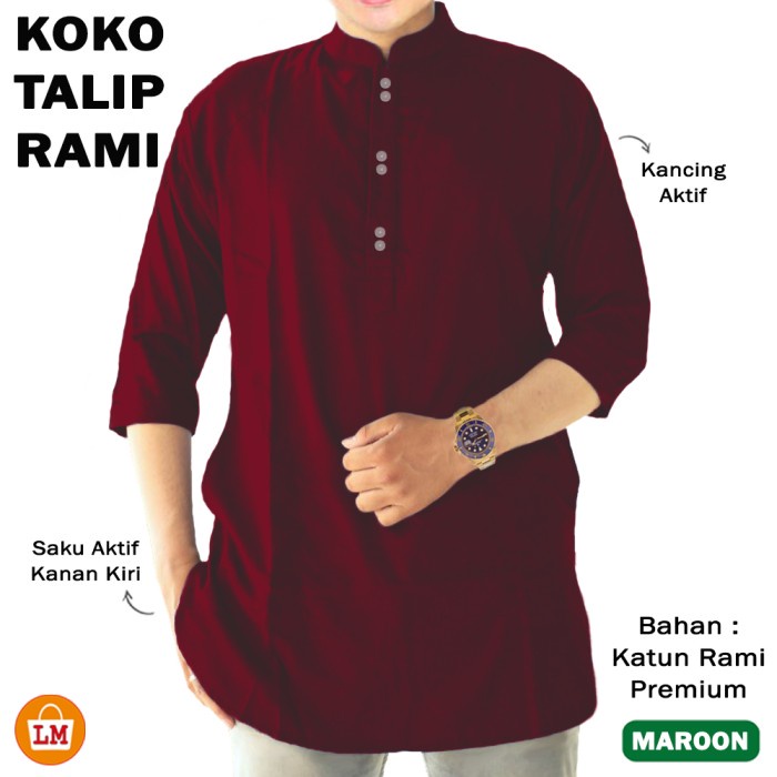 Baju Pria Muslim KOKO TALIP RAMI Katun Lengan 3/4 Size M-3XL / 29452