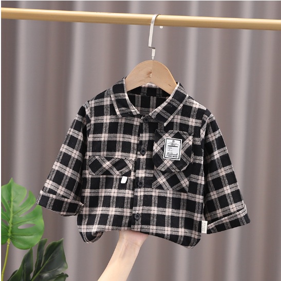 Kemeja anak cewek cowok import Baju anak import atasan anak import baju anak kemeja GARIS HITAM KOTAK HITAM