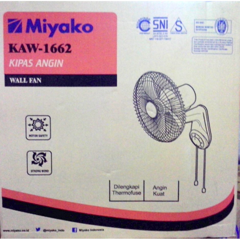 Miyako Wall Fan KAW 1662. KAW-1662 Kipas Angin Dinding