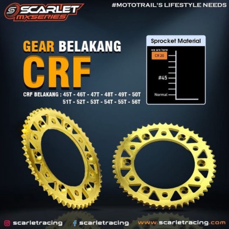 GEAR BELAKANG GIGI TARIK GIR GOLD 428 CRF 150 L 45T 46T 47T 48T 49T 50T 51T 52T 53T 54T 55T 56T SCARLET RACING