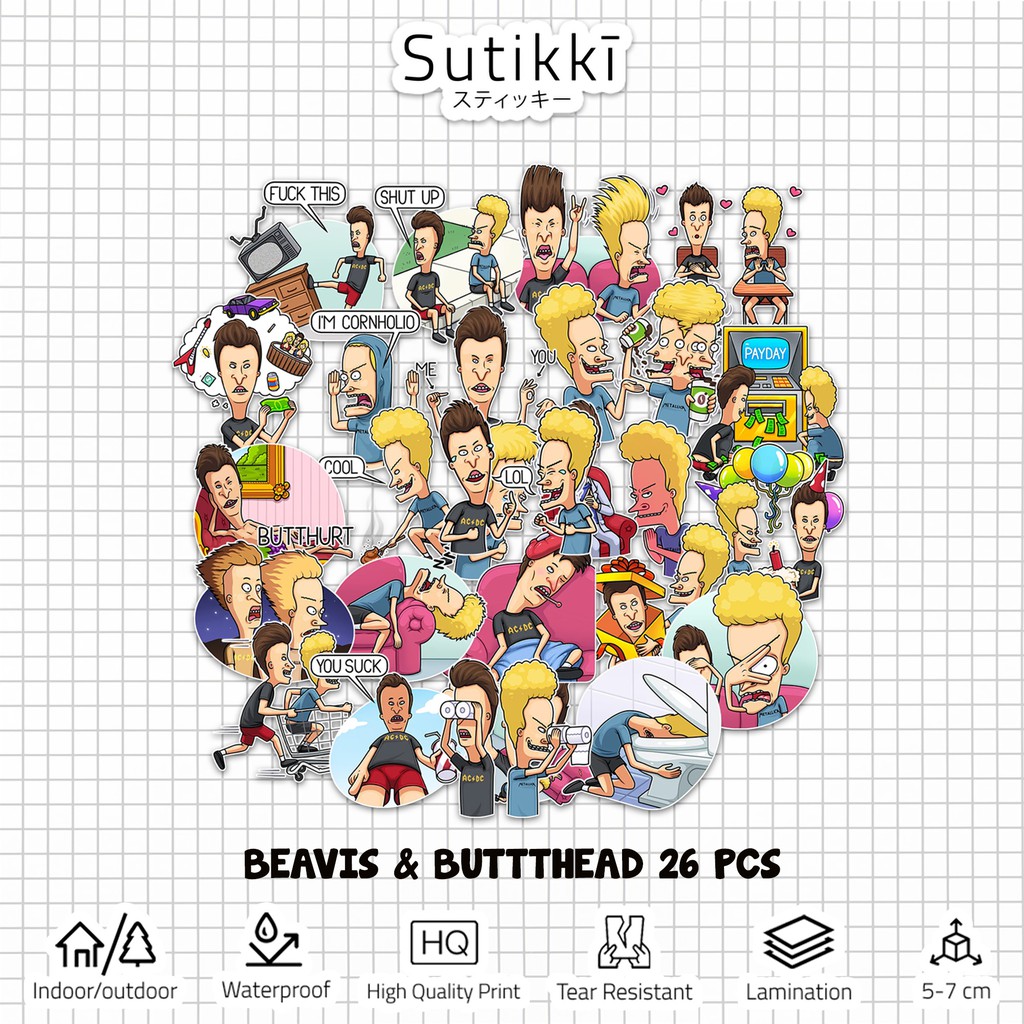 

Sutikki | Sticker Pack Beavis and Butt Head Butthead MTV Kid Stiker Vinyl Stiker Laptop Film TV