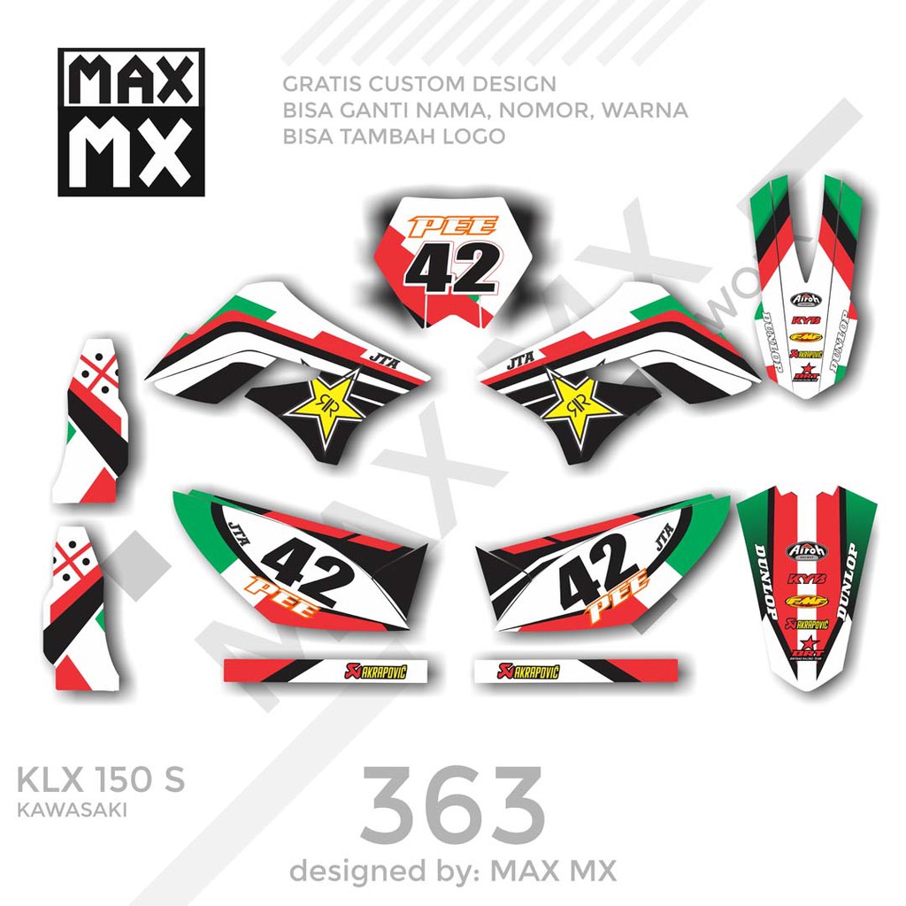 MX-01363 decal klx 150 putih hijau minimalis